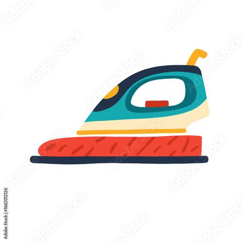 Colorful iron on ironing board in minimalist style  