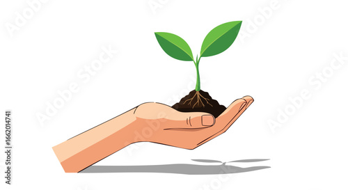 Tender Gesture of Nurturing: Hand Holding Seedling Symbolizing Growth and New Beginnings