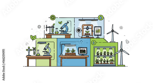 Modern agricultural technology concept for sustainable farming practices and food production innovations in a green world science lab