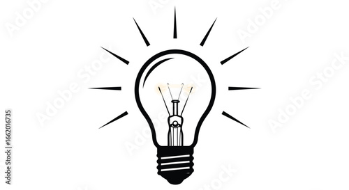 Bright idea concept a glowing incandescent light bulb emanating rays of illumination and innovation vector