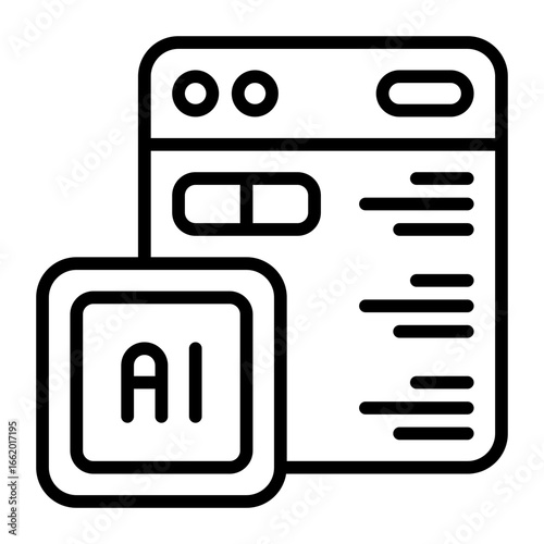 This icon depicts an AI-powered application interface showcasing artificial intelligence processing data or generating content for users in a digital environment.