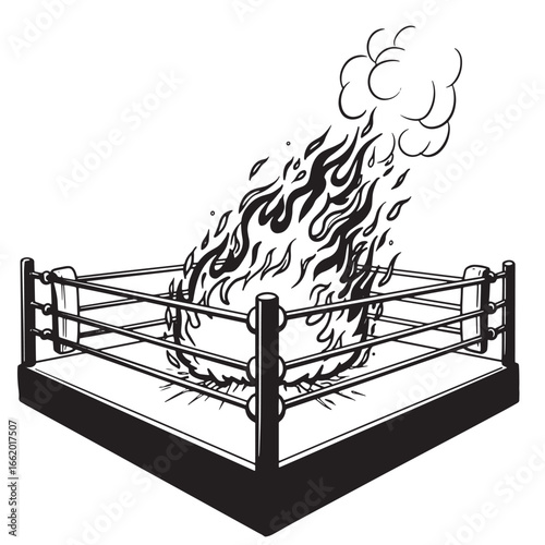 Burning boxing ring illustration depicting intense competition and unrelenting determination