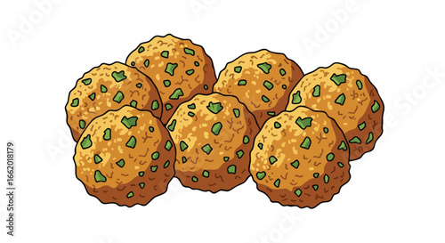 Delightful Bunch of Savory Herb-Speckled Dumplings: Cartoon-Style Culinary Illustration with Appetizing Appeal