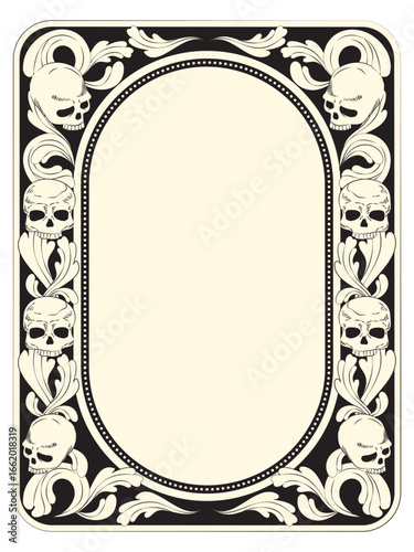 Halloween Frame Template with Skulls and Baroque Flourishes – Gothic Vintage Flyer or Invitation Design