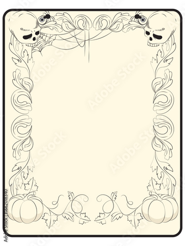 Halloween Frame Template with Skulls and Baroque Flourishes – Gothic Vintage Flyer or Invitation Design