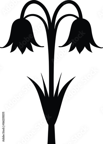 Elegant black silhouette of nodding flower blossom design element for branding and floral patterns graphic illustration in monochrome color scheme on plain background