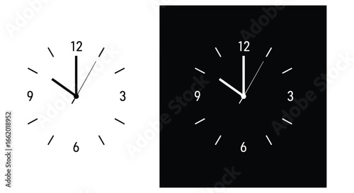 Modern wall clock design with minimalist hour markers showing 10 o'clock and 3 o'clock positions vector