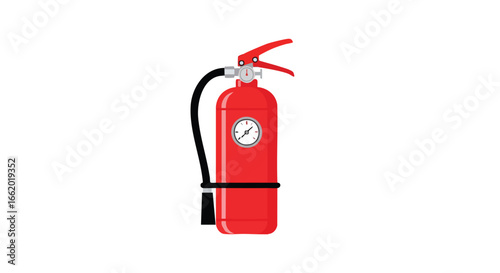 Vivid portrayal of a fire extinguisher against a stark white background, showcasing a key safety device for emergencies
