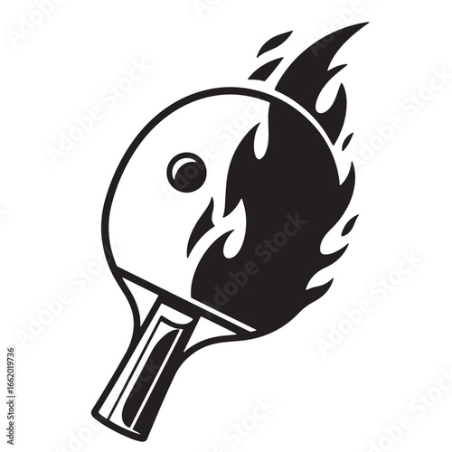 Dynamic ping pong racket illustrating fire and passion for competitive table tennis