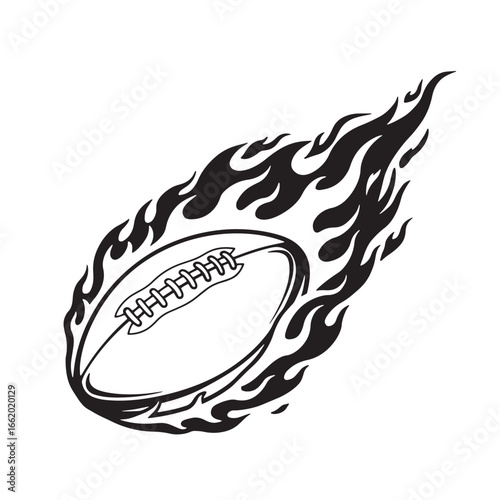 Fiery american football concept illustration depicting speed and athletic energy in a graphic black and white style