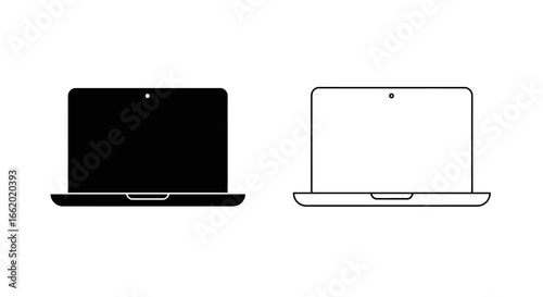 Black and White Laptop Icon | Minimalist Flat Vector Illustration