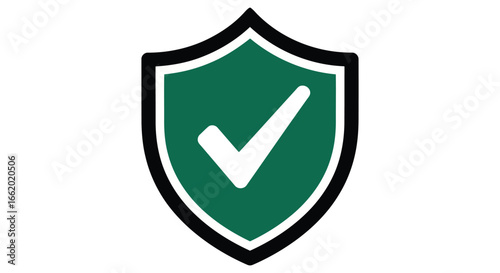 Green shield icon with white check mark symbolizing security and protection assurance vector