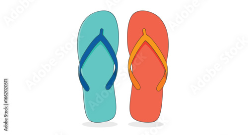 Vibrant Flip-Flops Illustration Evoking Summer Fun and Beach Getaways with Colorful Beach Footwear, a Pair of Beach Thong Sandals