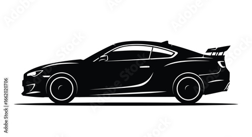 Sleek black sports car with spoiler and custom wheels in profile view vector