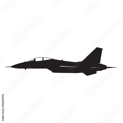 Sleek Fighter Jet Silhouette on White Background Air Superiority and Military Aviation Illustration Isolated Design Element Powerful Defense Technology Symbol