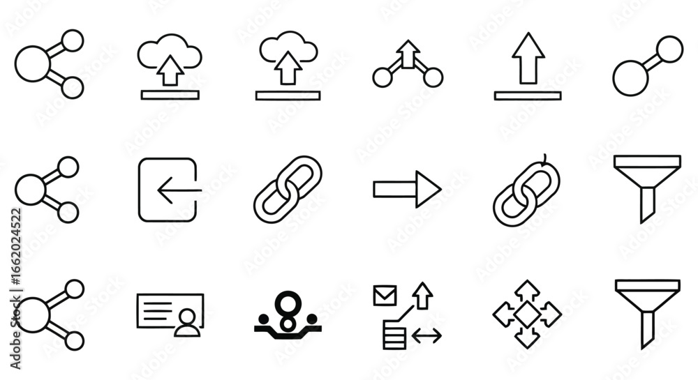 Fototapeta premium Collection of hand drawn icons representing connectivity data management and user interface elements vector