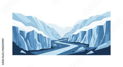 Icy River Journey: A Serene Animated Landscape with Glacial Formations and Flowing Water
