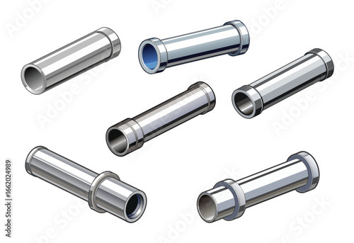 Set of Shiny Metal Tubes with Variations in Design and Angles