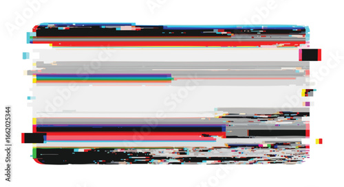 Abstract glitch art vector with horizontal lines and color shifting aesthetic elements forming a visual statement of distortion or malfunction