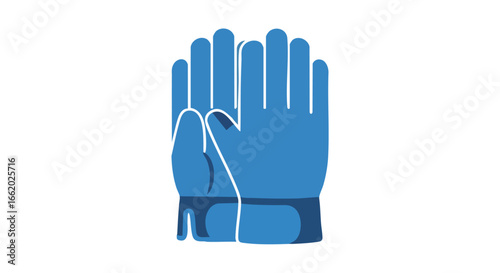 Stylized vector illustration depicting a pair of protective blue gloves, safety gear, industrial hand protection for construction or medical
