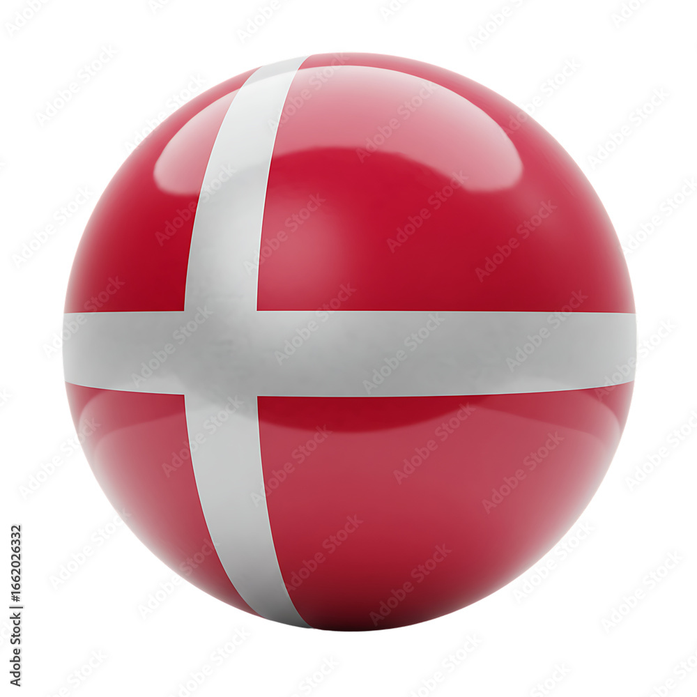 Obraz premium Denmark flag icon in spherical shape with Nordic cross on transparent background