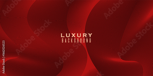 Abstract red background with glowing curved lines. Shiny red swirl curve lines design. Spiral lines. Geometric oval pattern. Futuristic technology concept. Vector illustration