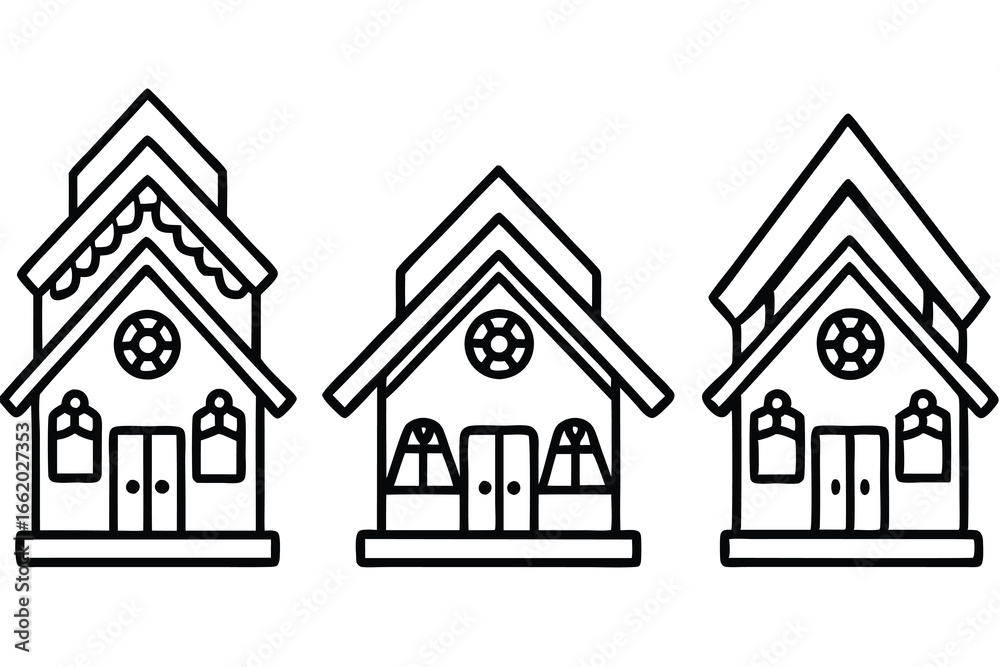 Naklejka premium Christmas Gingerbread House Line Drawings set