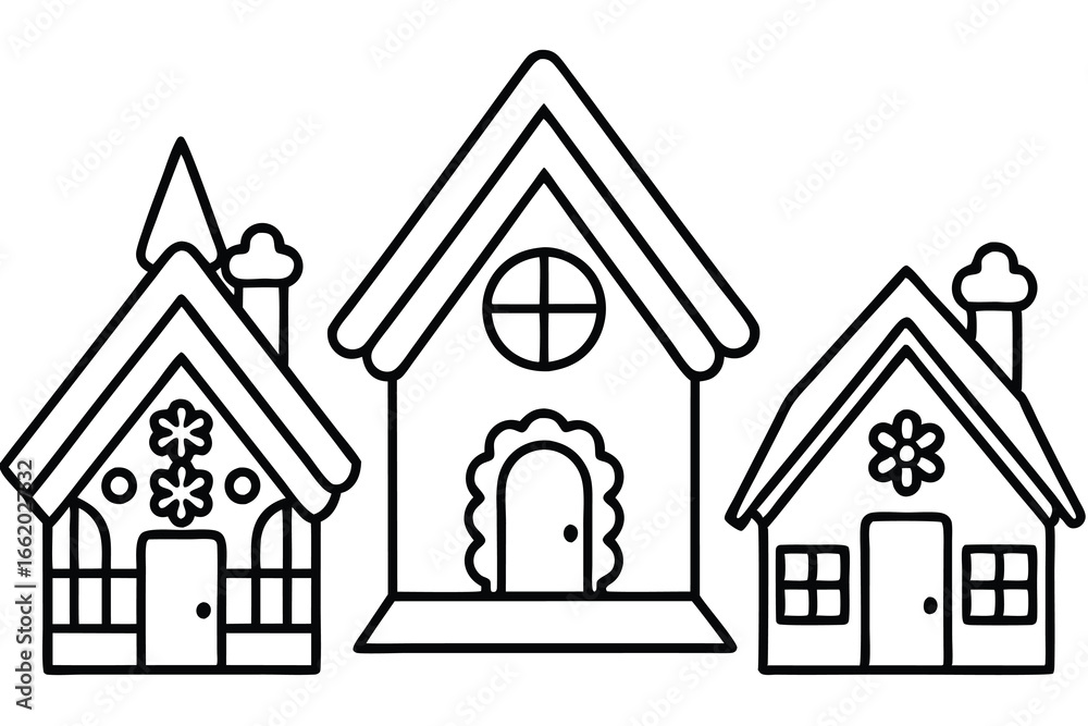 Fototapeta premium Christmas Gingerbread House Line Drawings set