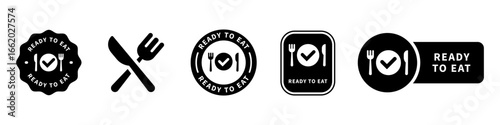 Ready to Eat vector stamp for food product packaging information.