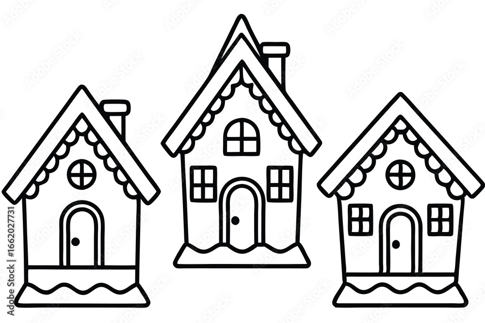 Christmas Gingerbread House Line Drawings set Christmas Gingerbread House Line Drawings set