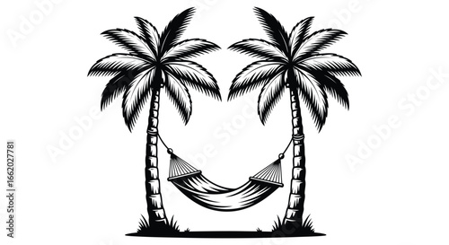 Relaxing tropical paradise two palm trees swaying gentle breeze with hammock between them vector