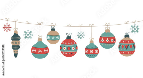 Festive Garland of Hanging Christmas Ornaments and Snowflakes Delightful