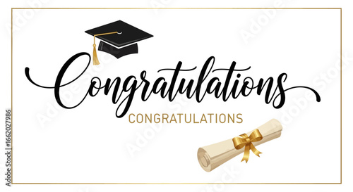 Elegant graduation congrats design with academic hat and diploma illustration