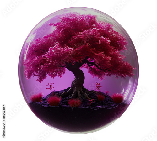 Global concept of a red tree growing on a map of the world