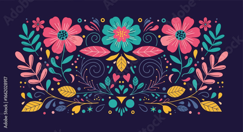 Artistic floral arrangement in vibrant hues on a dark background design