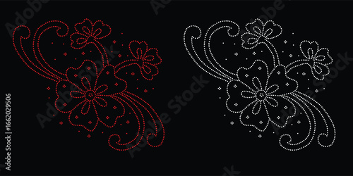 Abstract, beautiful rhinestone glitter motif design.Rhinestone hotfix transfer design.Abstract beautiful glitter appliqué rhinestone motif vector design, Unique modern rhinestone flower vector design,