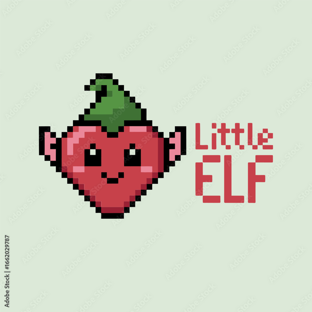 Obraz premium Little Elf heart character, kawaii red heart, green hat, cute Christmas graphic, kids design, holiday sticker, cartoon vector