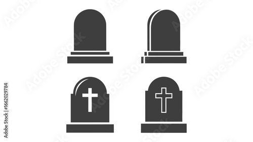 Epitaph of Remembrance: Simple silhouettes of stone memorials stand, paying solemn tribute to lost souls. Symbols of mourning and remembrance stand serene and silent.