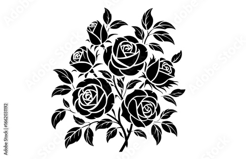Elegant black and white rose bouquet vector illustration for floral, wedding, and beauty branding