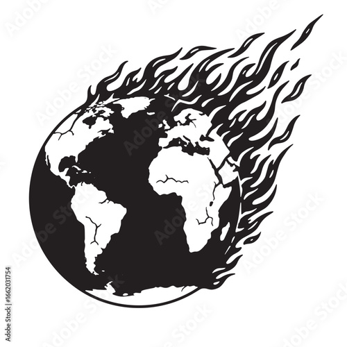 Burning earth illustration demonstrating climate change concerns and global warming awareness