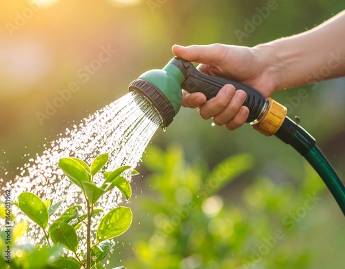 Watering plants in a garden
