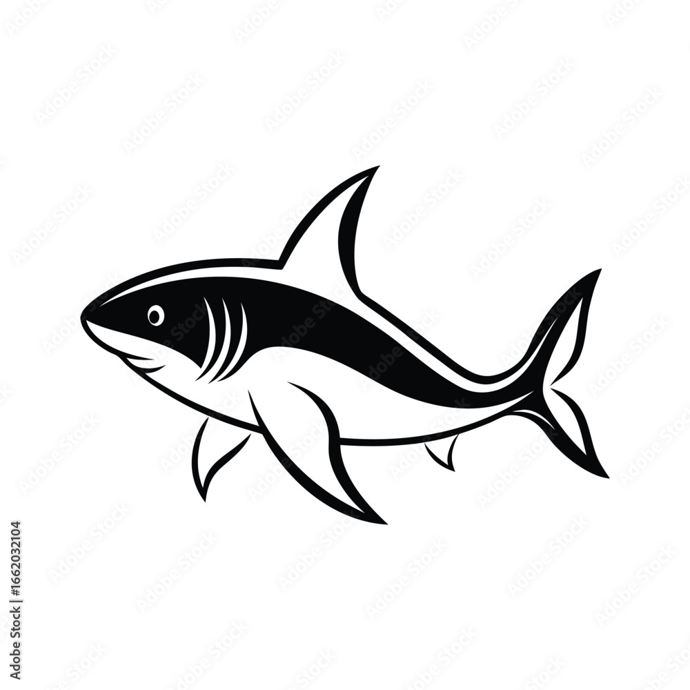 Fototapeta premium Shark fish vector outline - sea animal silhouette artwork. Editable vector marine illustration.