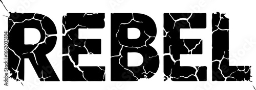 Cracked Rebel Text Graphic Illustration Design for Posters and Creative Projects in Black and White