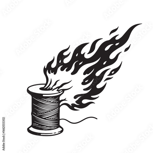 Burning thread spool illustration depicting passion energy or intense craftsmanship