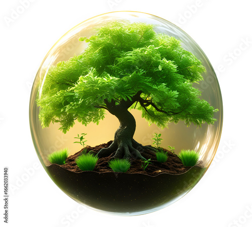 Global concept of a green tree growing on a map of the world