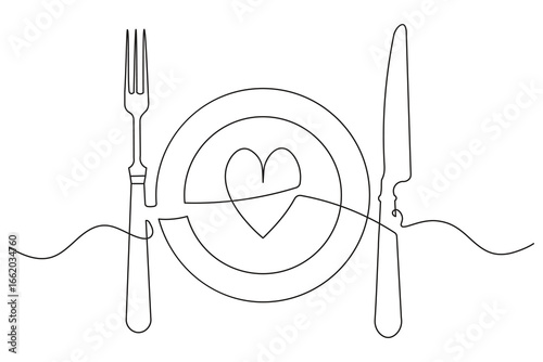 Elegant cutlery knife and fork minimalist outline continuous one line drawing illustration