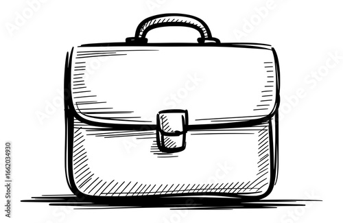 Hand drawn sketch illustration of business briefcase in black and white vector style