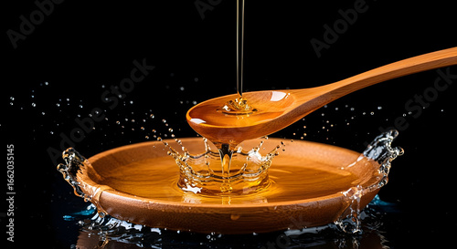 Wallpaper Mural Wooden Spoon Dropping Honey Into Small Wooden Dish Creating Splash Torontodigital.ca