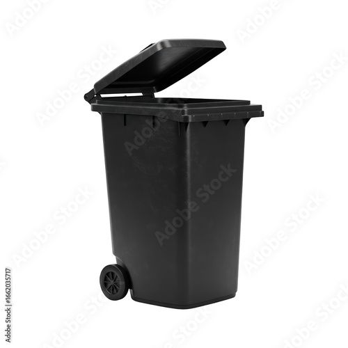 A Dark Gray Wheeled Garbage Bin With A Closed Isolated On White Background