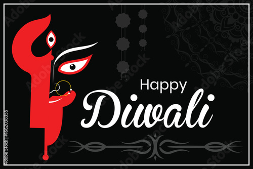 Happy Diwali template social media post. Indian Festival Kali puja or Diwali banner, poster flyer template design. Diwali festival celebration greeting card, vector illustration. Festival of light.